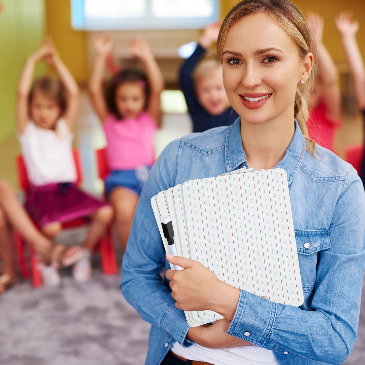 36 Pcs Double Sided Whiteboard Lined Dry Erase Board for Kids 9" x 12" Small Dry Erase Board with Lines Lined White Board Education Teacher Supplies Geyee