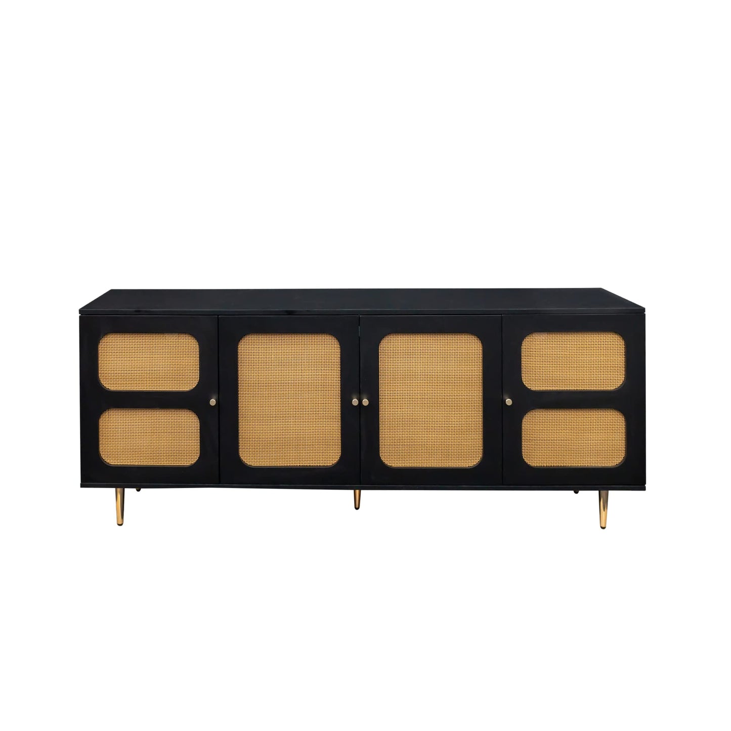 VZADGWA Buffet Sideboard Cabinets with Artificial Rattan Door, Metal Legs, Modern Luxury Freestanding Storage Cabinet, Large Storage Space Kitchen