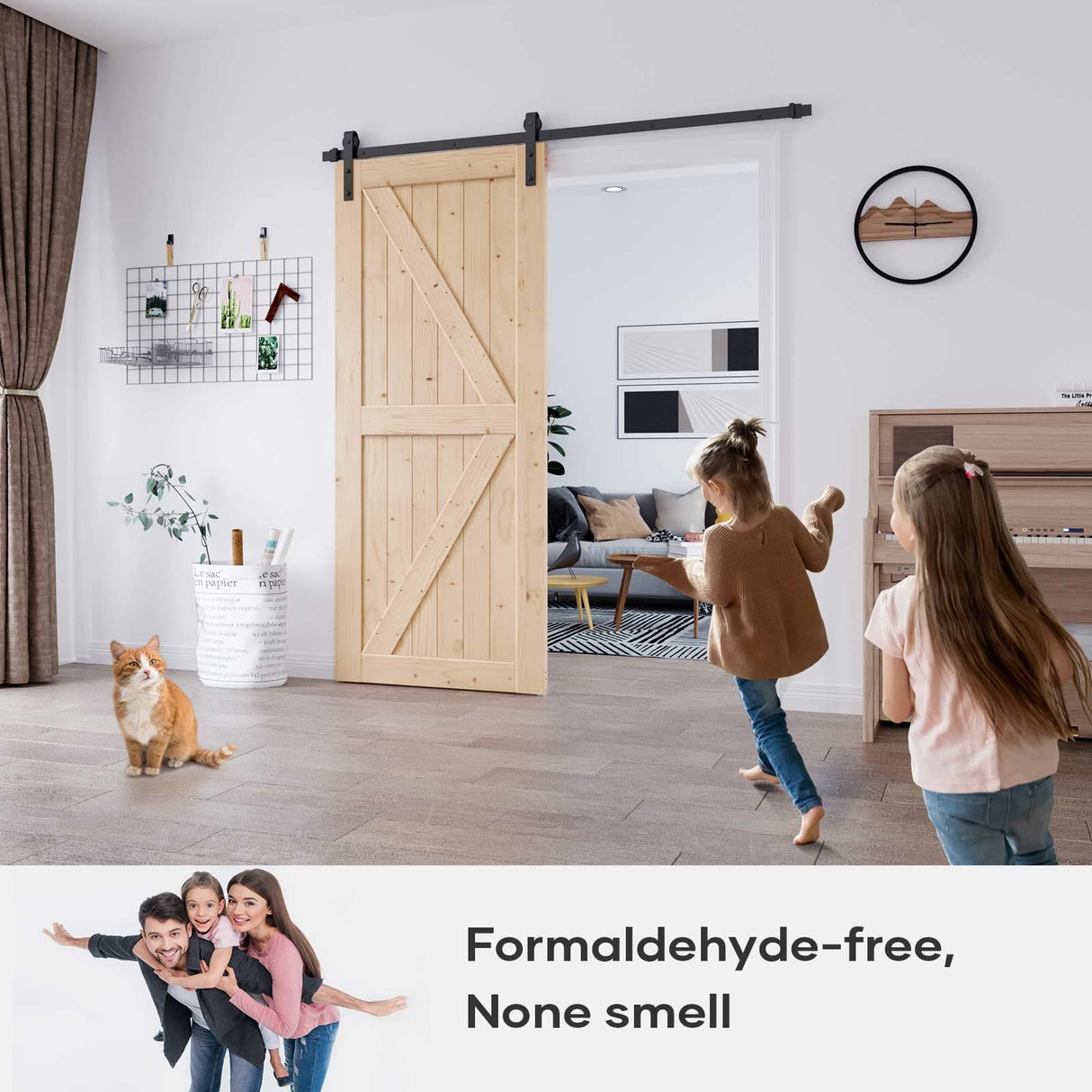 EaseLife 36in x 84in Sliding Barn Wood Door,Interior Doors,DIY Assemblely,Solid Natural Spruce Panelled Slab,Easy Install,Apply to Rooms & Storage EaseLife