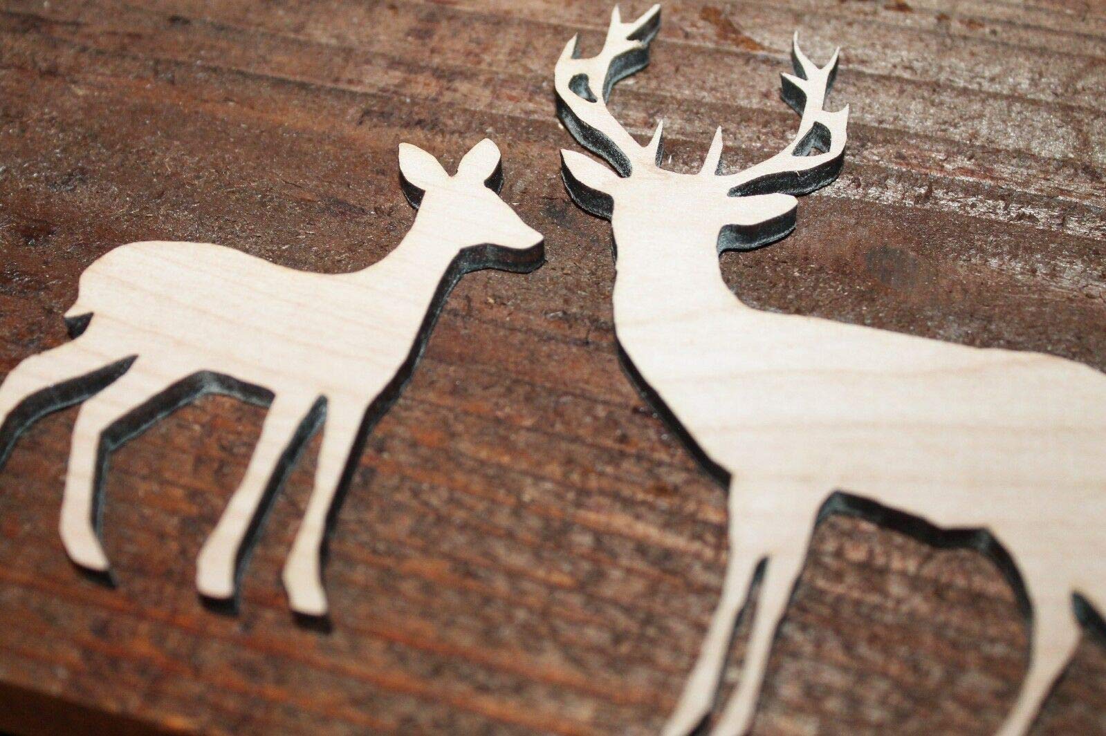 SET of Deer Buck Doe Unfinished Wood Cutout Cut Out Shapes Ready to Paint Crafts All Sizes Made in Texas - WoodArtSupply