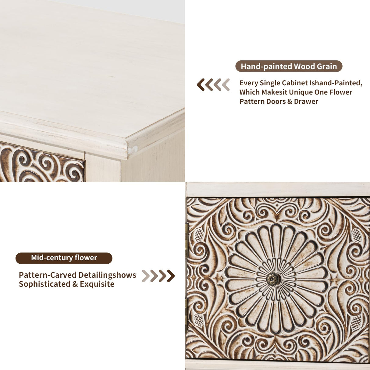 HOMPUS End Table w Flower Pattern, Nightstand w 3 Storage Drawers, Small Night Stand w Wood Grain Finish, Accent Table Side Table, Small Chest HOMPUS