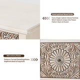 HOMPUS End Table w Flower Pattern, Nightstand w 3 Storage Drawers, Small Night Stand w Wood Grain Finish, Accent Table Side Table, Small Chest HOMPUS