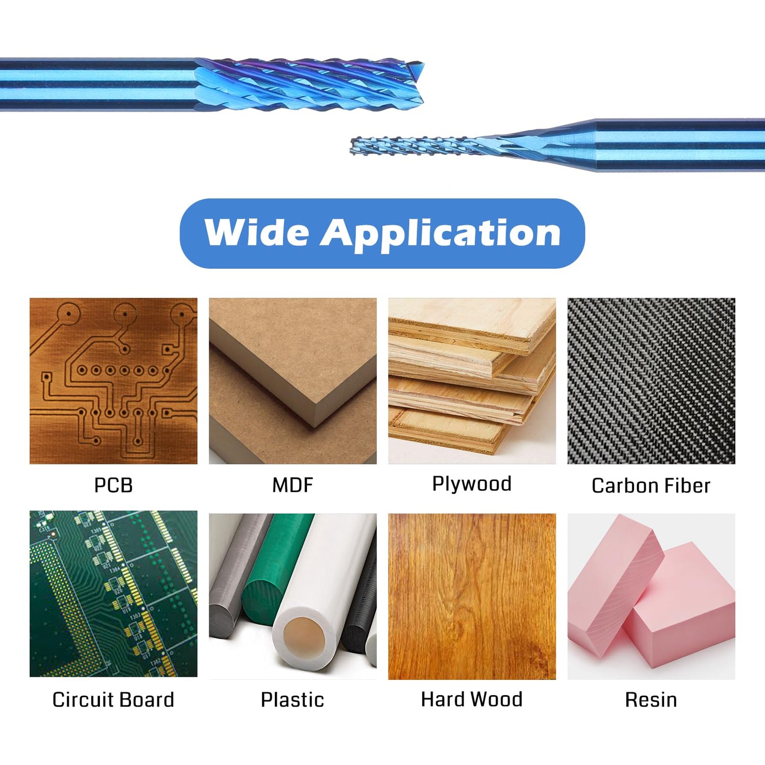 SainSmart Genmitsu 10Pcs Nano Blue Coat End Mill CNC Router Bits, 0.8-3mm, 1/8" Shank SainSmart