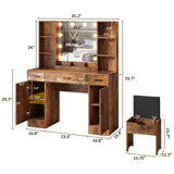 Vabches Makeup Vanity Table with Lighted Mirror & Power Strip, Large Vanity Set Vanity Desk with Lots Storage, 3 Lighting Modes, Brightness Vabches