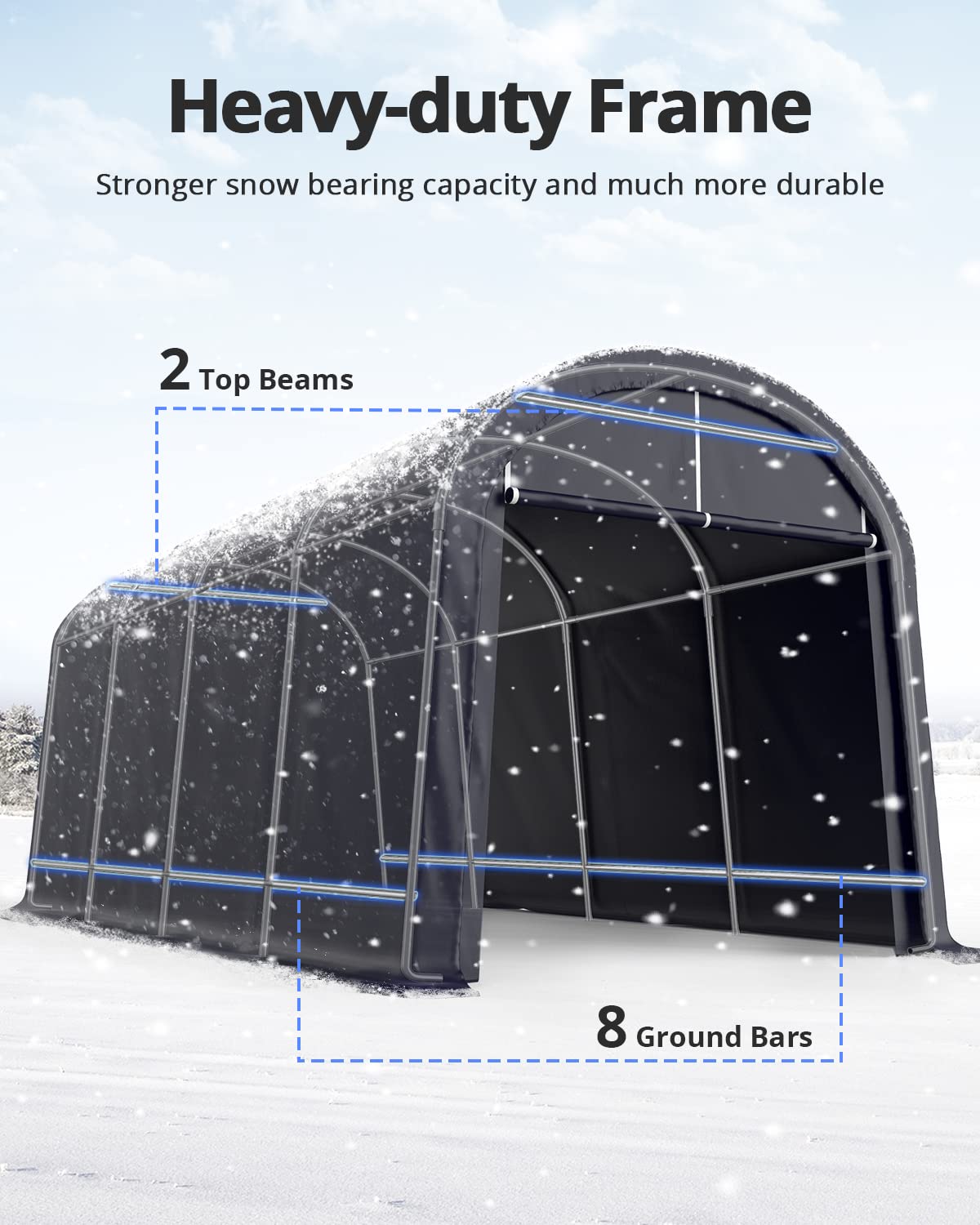 KING BIRD 10' x 20' Heavy Duty Carport Round Style Outdoor Instant Garage Anti-Snow Car Canopy with Reinforced Ground Bars KING BIRD