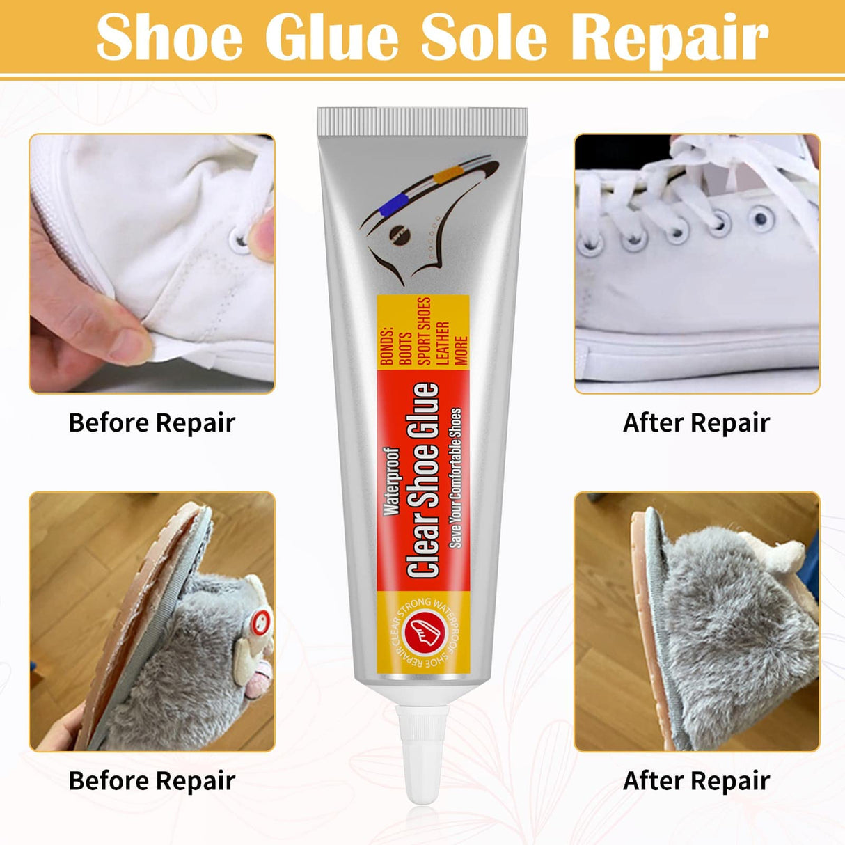 Shoe Glue Sole Repair Adhesive, Evatage Waterproof Shoe Repair Glue Kit with Shoe Fix Glue for Sneakers Boots Leather Handbags Fix Soles Heels Repair Evatage