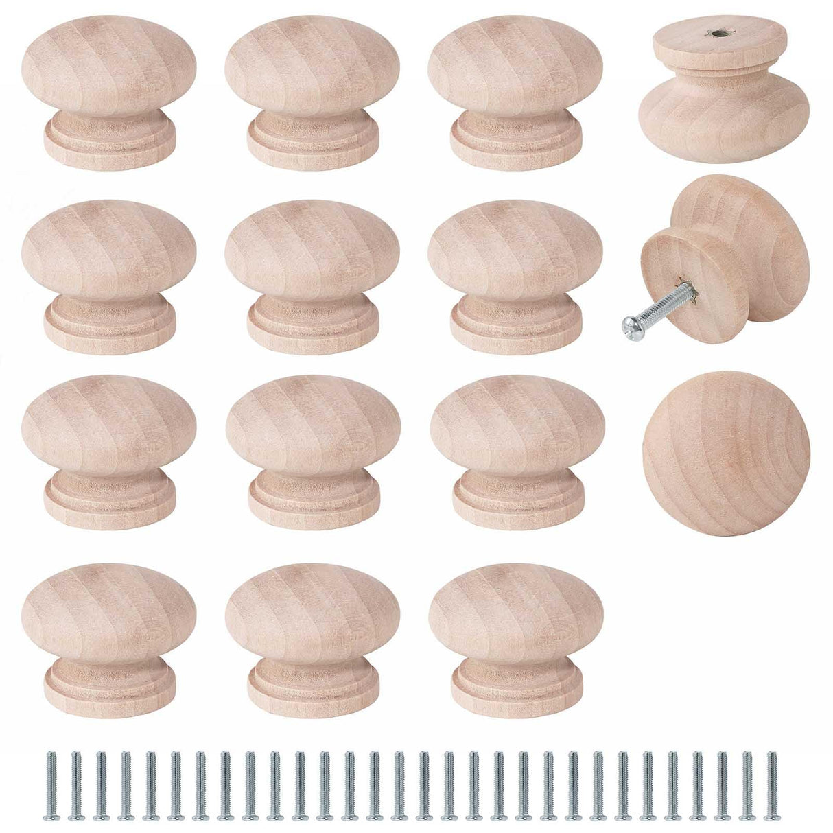 FoDau770 15pcs Unfinished Wood Knobs, Mushroom Shape Cabinet Knobs Vintage Drawer Knobs, Natural Wooden Cabinet Hardware for Furniture Drawer Dresser FoDau770