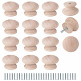 FoDau770 15pcs Unfinished Wood Knobs, Mushroom Shape Cabinet Knobs Vintage Drawer Knobs, Natural Wooden Cabinet Hardware for Furniture Drawer Dresser FoDau770