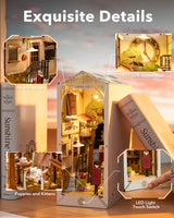 Rowood Book Nook Kits for Adults Bookshelf Insert Decor Alley 3D Wooden Puzzle Bookend DIY Craft Kits for Adults with LED Light - Sunshine Town RoWood