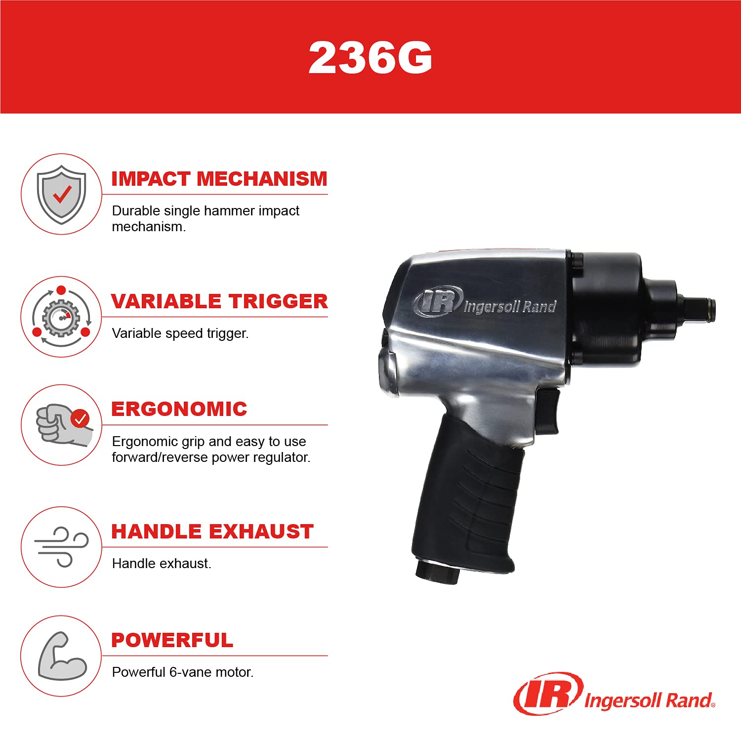 Ingersoll Rand 236G 1/2-Inch Edge Series Air Impactool, Silver - WoodArtSupply