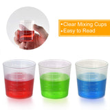 Coopay 50 Pack 60ml/2oz Plastic Graduated Cups Transparent Scale Cups Clear Epoxy Mixing Cups with 100 Pack Wooden Stirring Sticks for Resin, Epoxy, Coopay
