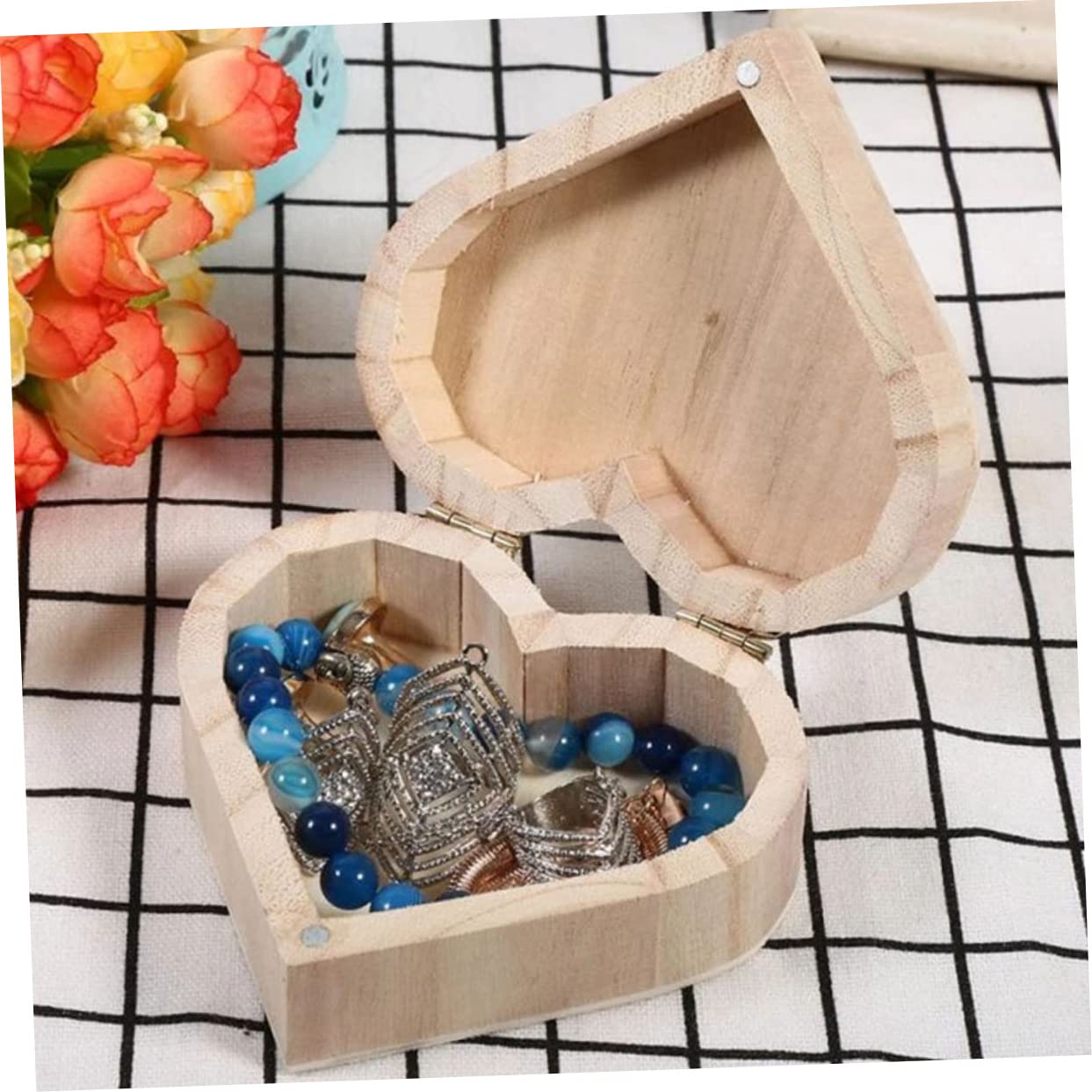 ABOOFAN Box Engagement Ring Wooden Jewelry Holder Case Small Organizer Wooden Holder Ring Chest Organizer Heart Mini Storage Toy Container Jewelry ABOOFAN