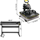 VEVOR Heat Press Machine 15x15 inch 6 in 1 T-Shirt Heat Press and Vinyl Cutter 53 inch Plotter Machine 1350mm PC Only Paper Feed Vinyl Cutter Plotter VEVOR