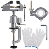 Fasmov Table Vise, 2in1 Bench Vise Home Table Vise Clamp-On Vise 360 Degrees Aluminum Alloy Swivel Rotating Universal Clamp for Electric Drill Stent Fasmov