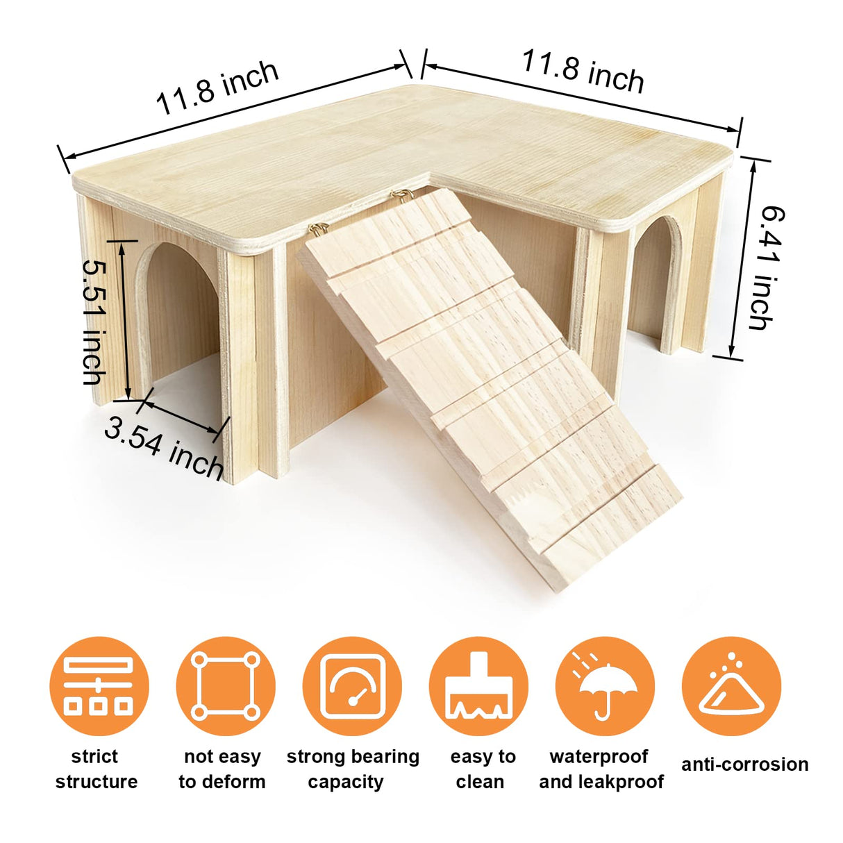 Chngeary Guinea Pig Hideout and House: Multi Chamber Wooden Guinea Pig Castle with Ladder, Cage Accessories for Chinchilla Dwarf Rabbits Hamster Chngeary