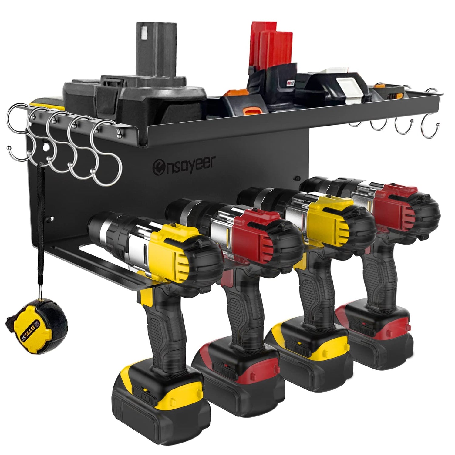 Ensayeer Power Tool Organizer, Cordless Drill Storage, Drill Holder Storage Wall Mount Shelf Rack, Charging Station to optimize Garage Organization Ensayeer