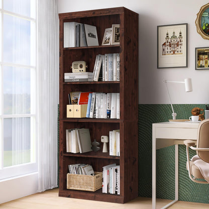 Vikiullf Cherry Wood Tall Bookshelf - 5 Adjustable Storage Shelves for Versatile Display - WoodArtSupply