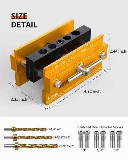 Kolvoii Self Centering Doweling Jig, Dowel Jig Kit Width Adjustable for Straight Holes Biscuit Joiner Tools with 3 High Speed Steel Drill Bits, 6