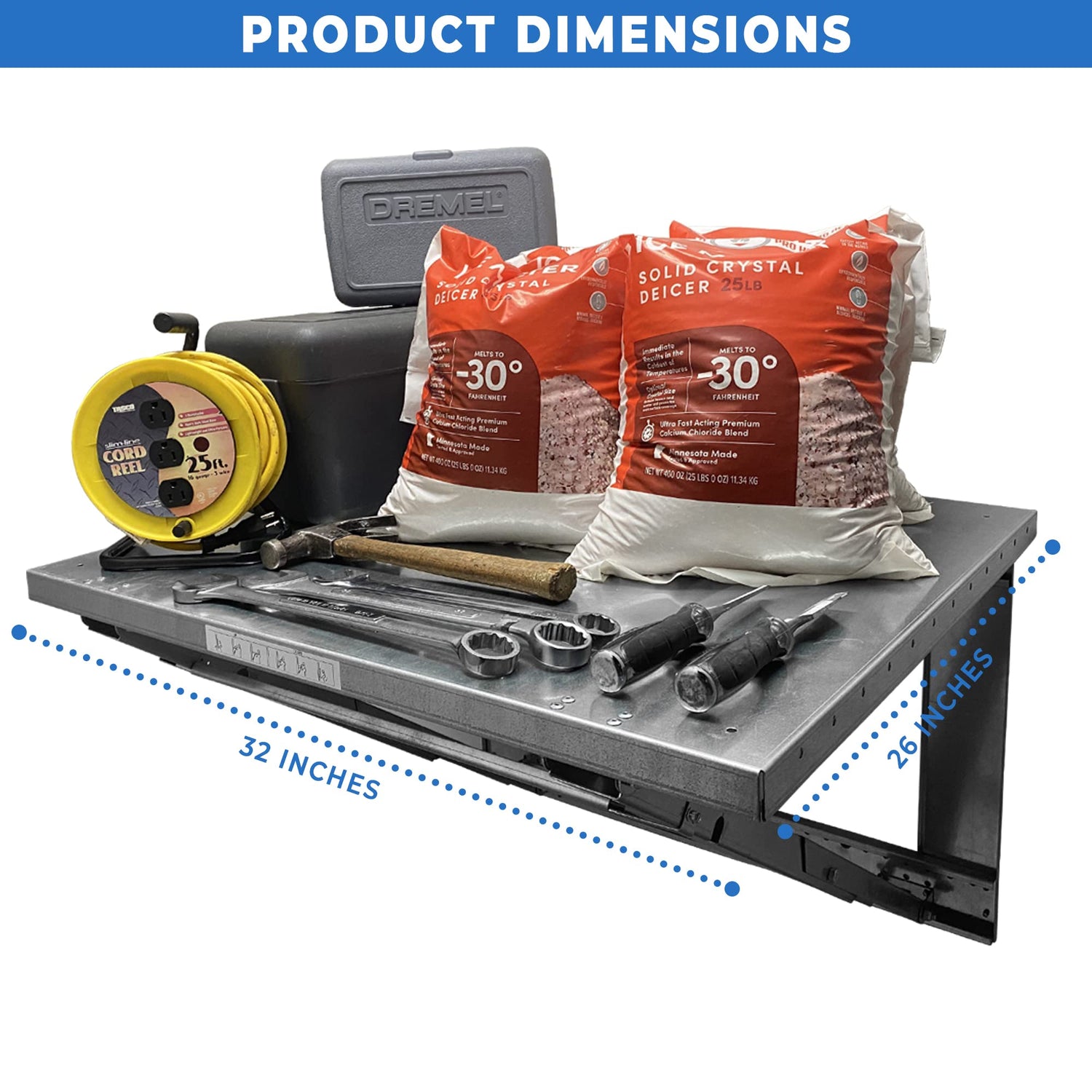 Professional Grade Products 26” x 32” Heavy Gauge Steel Wall Mounted Folding Workbench “Lock N Load” for Saving Space in The Garage, Utility Room, Professional Grade Products