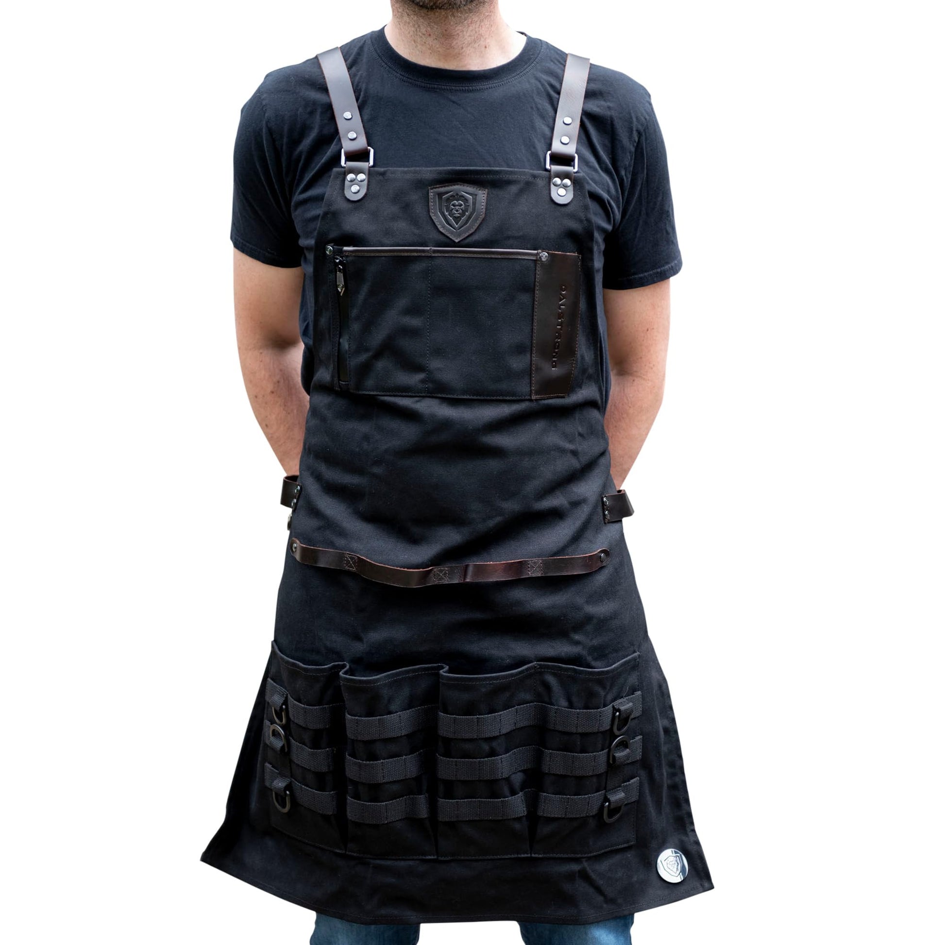 Dalstrong Professional Chef's BBQ Pitmaster Apron - Heavy-Duty Waxed Canvas - Grill Apron - 4 Storage Pockets - Genuine Leather Accents - Adjustable - WoodArtSupply