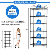 YYkokocat 6-Tier Wire Shelving Unit Detachable Storage Shelves with 8 Adjustable Feet 59" H x 23" x 13" Kitchen Storage Rack Adjustable Metal Shelf YYkokocat