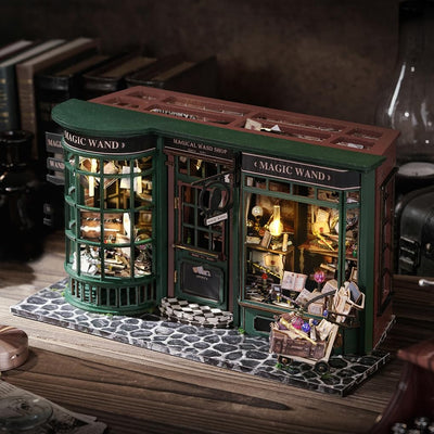 DIY Book Nook Kit Expanable Miniature Dollhouse Kit, Retro European Magic House Bookshelf Insert Model with LED Light, Bookend Building Set Hobbies