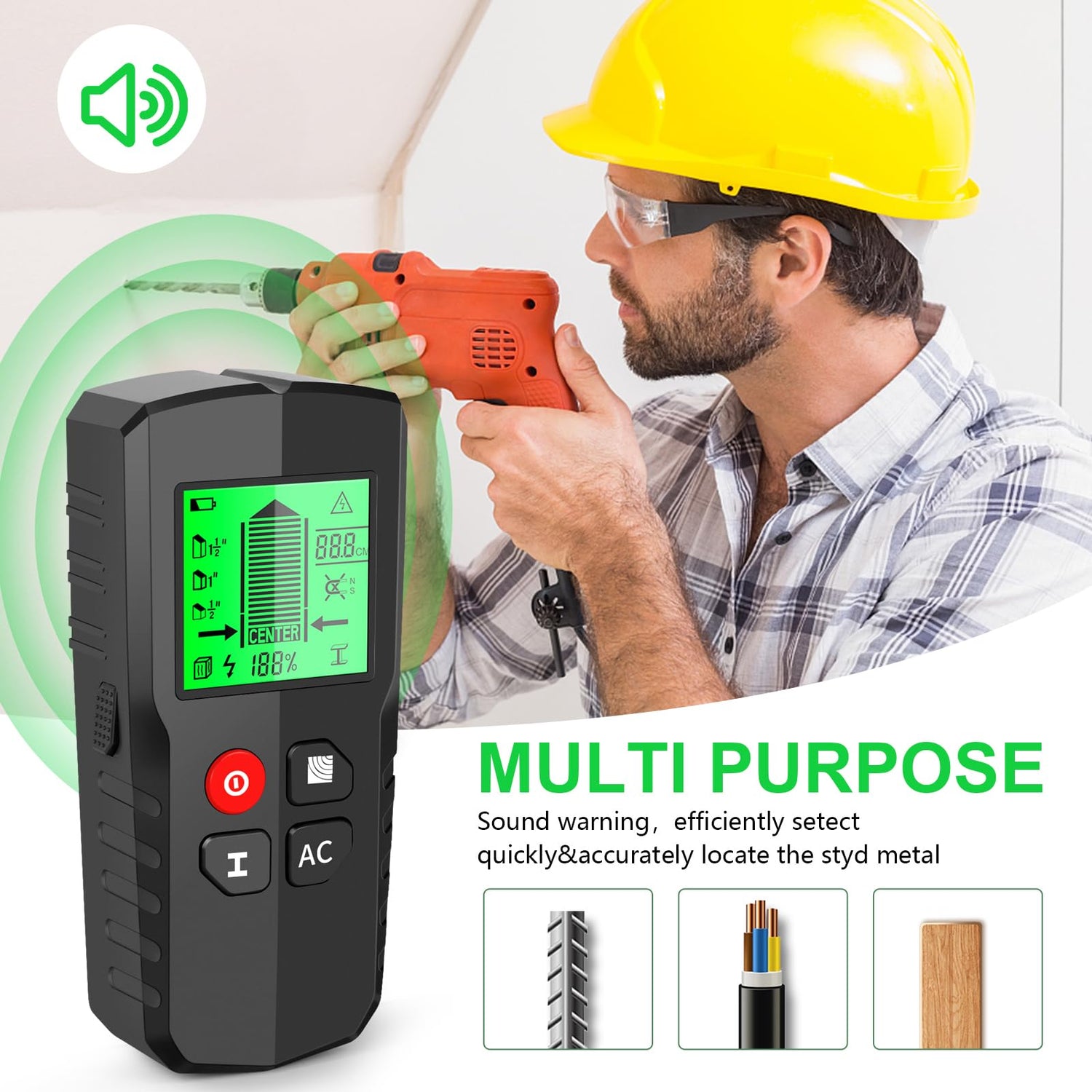Stud Finder Wall Scanner 5 in 1 Multipurpose Electronic Stud Sensor with HD LCD Display AC Wire Detector Wall Wood Metal Stud Detector Portable Edge Tcwhniev