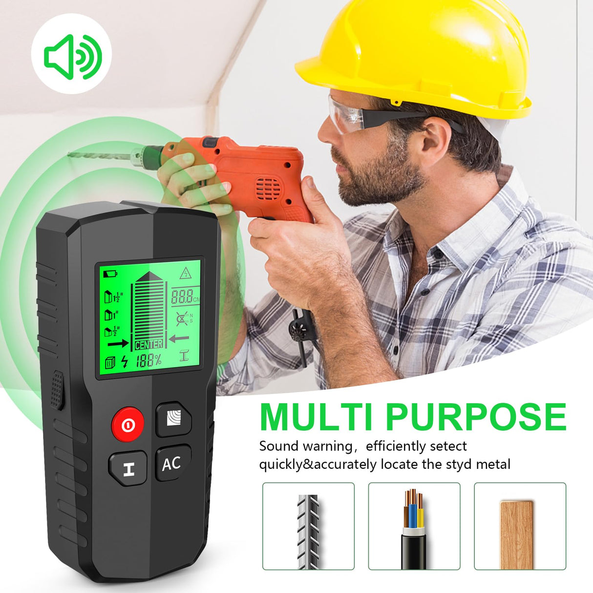 Stud Finder Wall Scanner 5 in 1 Multipurpose Electronic Stud Sensor with HD LCD Display AC Wire Detector Wall Wood Metal Stud Detector Portable Edge Tcwhniev