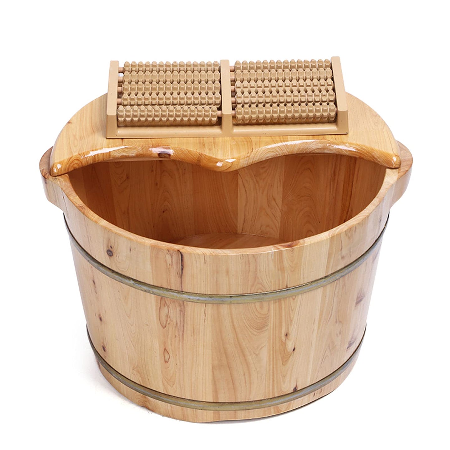 AngelcityCC Wood Foot Tub with Massager and lid, Solid Wood Handmade Wooden Foot Basin Set for Soaking Feet Spa Foot Care - WoodArtSupply