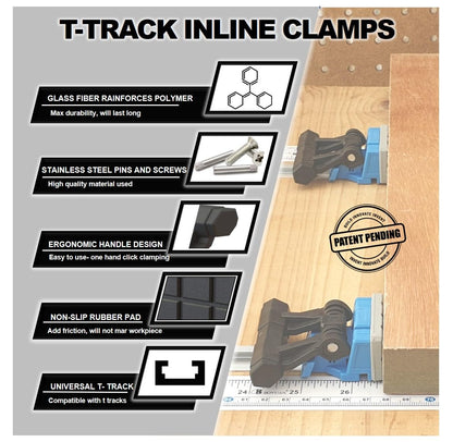 T-Track Clamps for woodworking, T Track accessories, for T-Track Profile (3/4’’ * 3/8’’) | Stop Blocks | Inline Auto Adjust Quick Release Woodworking
