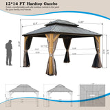 Domi Hardtop Gazebo 12’x14’ Cedar Frame Wood Gazebo with Galvanized Steel Double Roof, Outdoor Permanent Metal Gazebo with Curtains and Netting for domi outdoor living