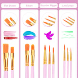 ESRICH Acrylic Paint Brushes Set, 16 Packs/160 Pcs, Pink, Suitable for Acrylic, Oil, Watercolor,Rock Body Face Nail Art,Perfect Suit of Art Painting, ESRICH