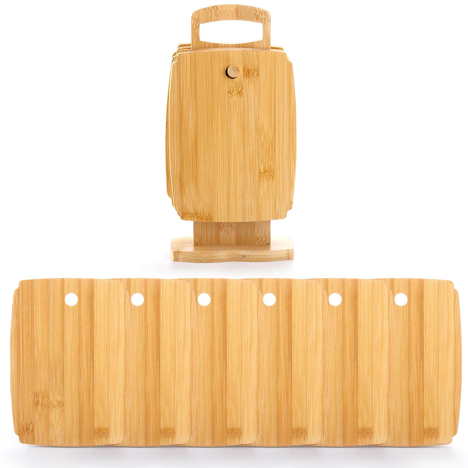 Nicunom 6 Pack Bamboo Cutting Board, Kitchen Cutting & Serving Board Set with Holder, Wood Chopping Board Charcuterie Boards for Laser Engraving Nicunom