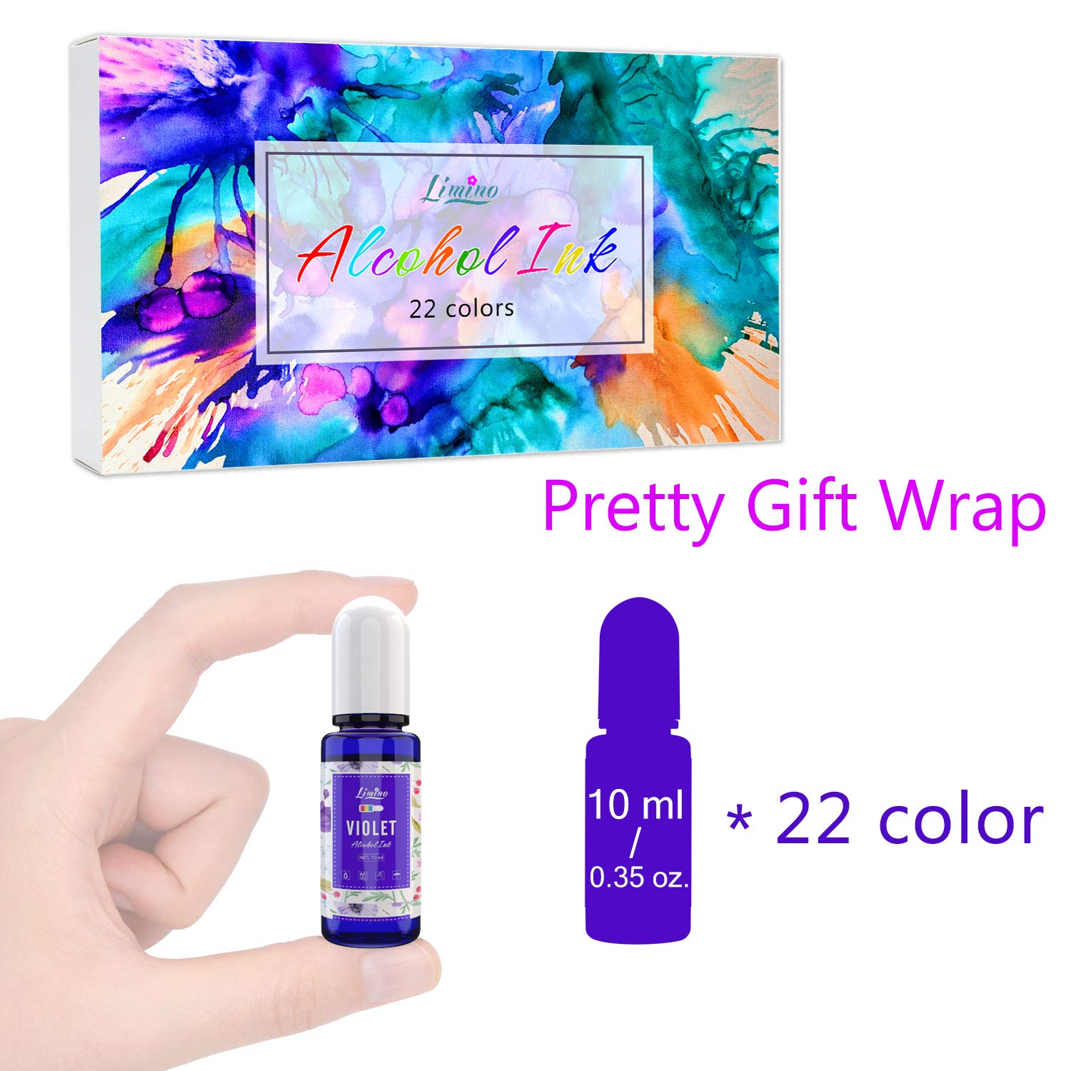 Alcohol Ink Set - 22 Colors x 0.35oz Alcohol Based Ink for Epoxy Resin Painting, Resin Petri Dish Making - Concentrated Alcohol Paint Color Dye for Limino