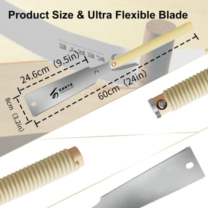 KERYE Japanese Pull Saw 9.5 Inch, Hand Saw with Double Edges of 10/17 TPI and Replaceable Blade, Ryoba Flush Cut Saw, Sharp and Light Woodworking - WoodArtSupply