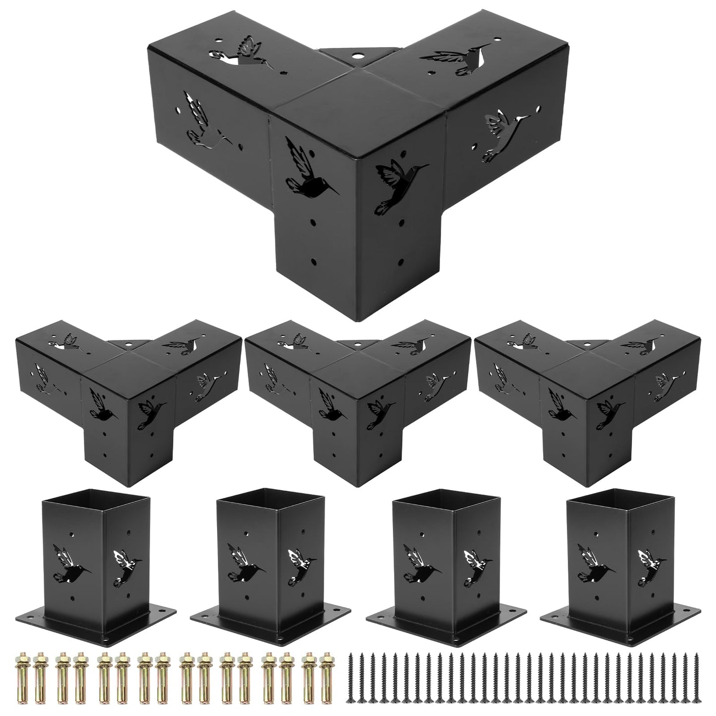 WICHEMI Pergola Kit, 4x4 Pergola Bracket Kit 3-Way Right Angle Corner Bracket with Pergola Post Base for 4x4 (Actual: 3.82x3.82) Lumber DIY Wood - WoodArtSupply