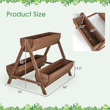 CLEEMAN Vertical Raised Garden Bed, Tiered Wooden Flower Bed with 3 Planter Boxes and 6 Drainage Holes for Vegetable, Flower, Fruit, Indoor Outdoor CLEEMAN