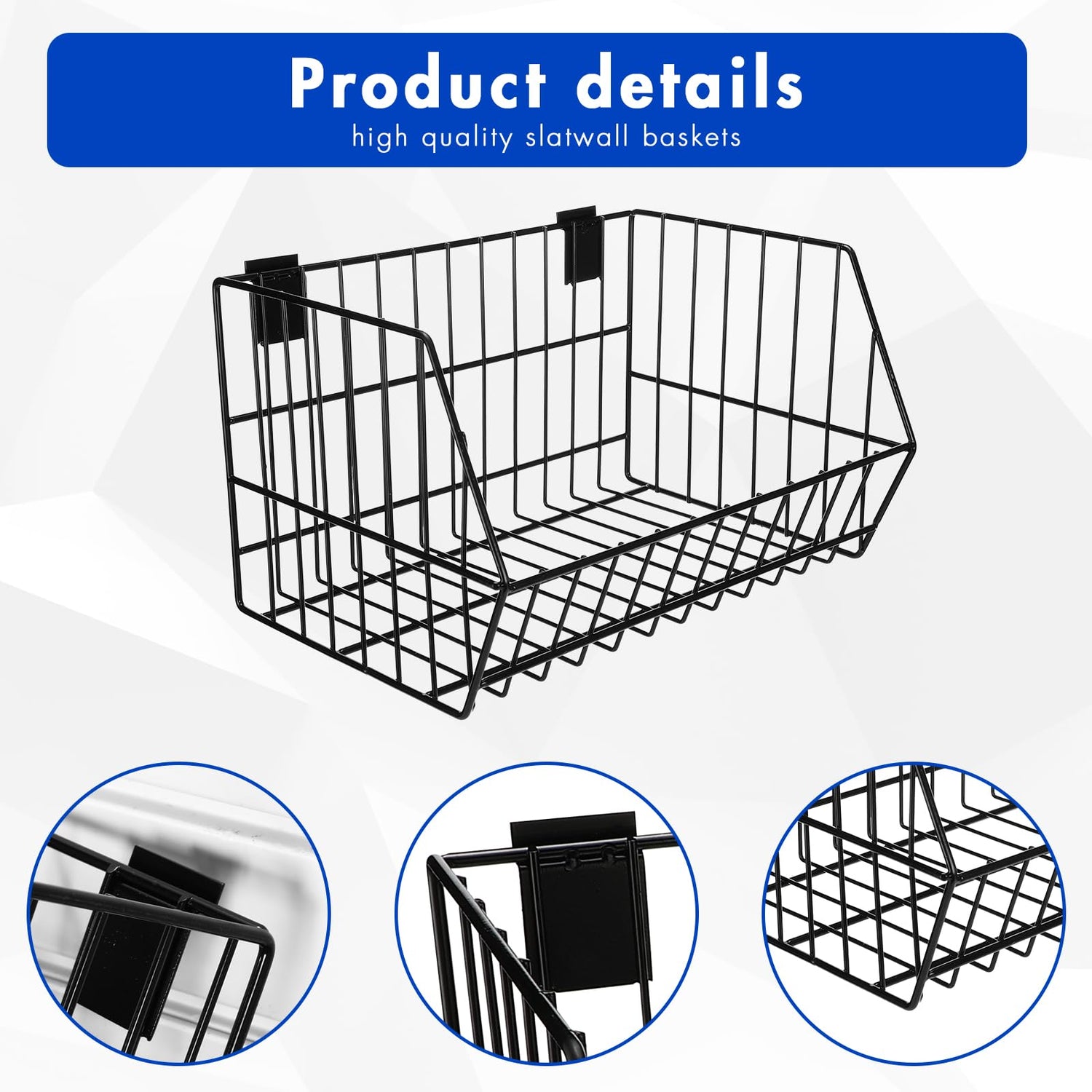 Uiifan 4 Pcs Slatwall Baskets Metal Slatwall Bins Mounted Slatwall Accessories Multi Size Sloped Wire Slatwall Basket for Shops Rooms Storage Display Uiifan