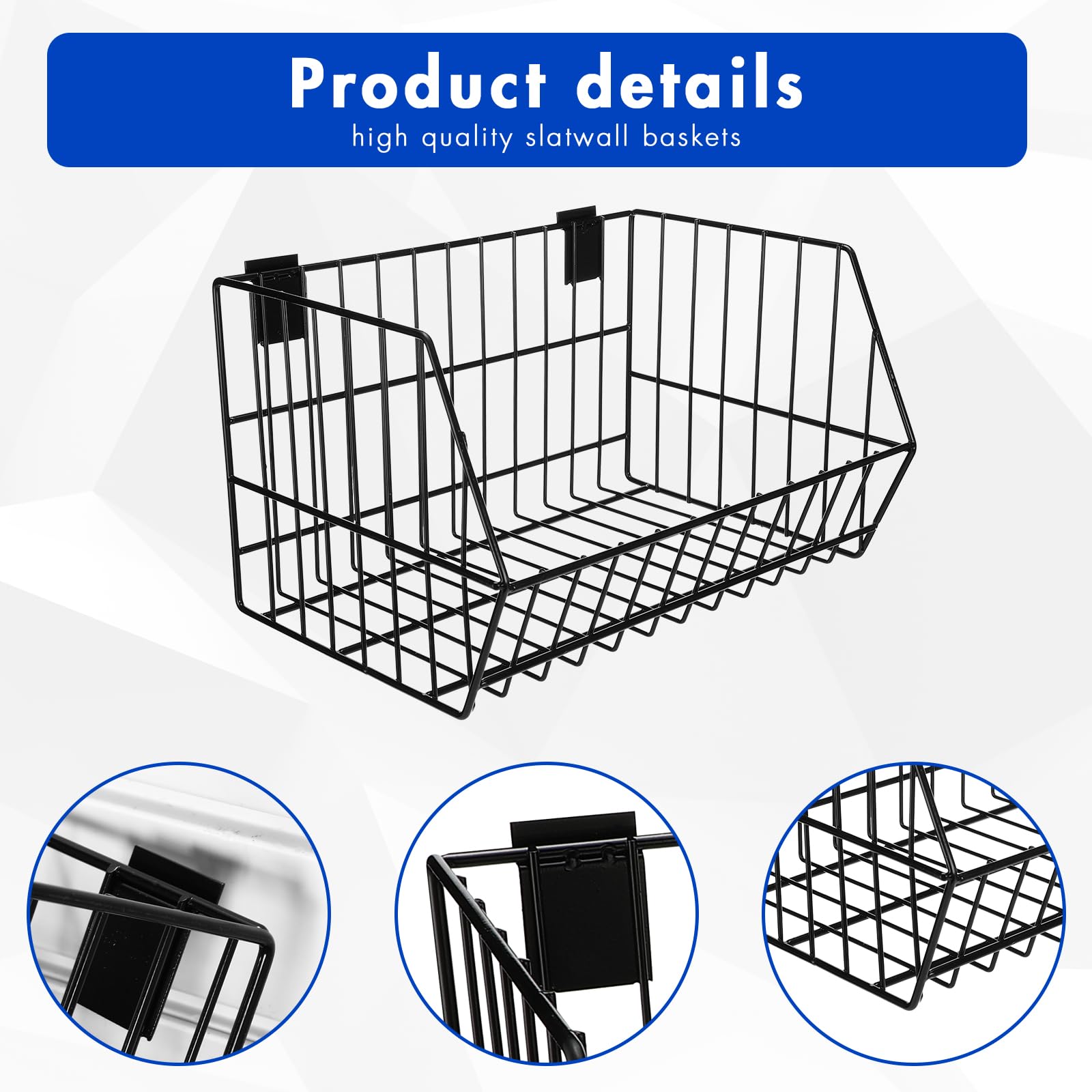 Uiifan 4 Pcs Slatwall Baskets Metal Slatwall Bins Mounted Slatwall Accessories Multi Size Sloped Wire Slatwall Basket for Shops Rooms Storage Display - WoodArtSupply