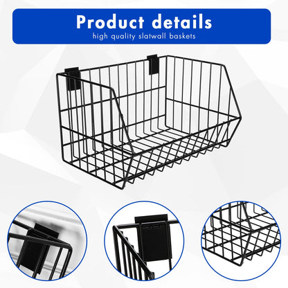 Uiifan 4 Pcs Slatwall Baskets Metal Slatwall Bins Mounted Slatwall Accessories Multi Size Sloped Wire Slatwall Basket for Shops Rooms Storage Display - WoodArtSupply