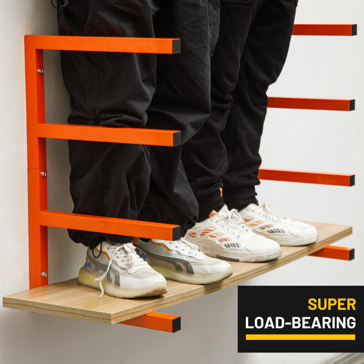 YYR Wood Organizer and Lumber Storage Rack Wall Mount, Heavy Duty Metal Shelf with 4-Level Holds Up 800 LBS, Indoor & Outdoor Use - Orange YYR