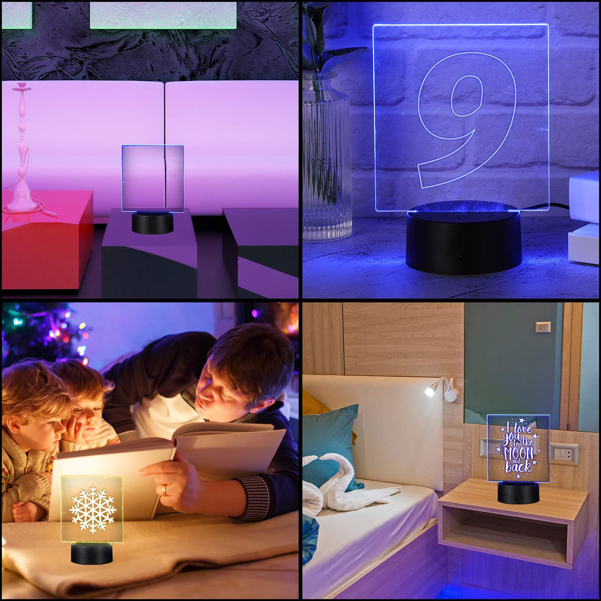 12 Pieces Clear Acrylic Sheets and 12 Pieces 3D Night LED Light Lamp Base with Remote Control and USB Cable, DIY Acrylic Lamp Base Set for Restaurant Riakrum