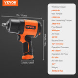 VEVOR 1/2-Inch Air Impact Wrench - High Torque 1400 ft-lbs - Lightweight 4.6 lb - Includes 11-Piece CR-V Steel Impact Socket Set & Carrying Case VEVOR