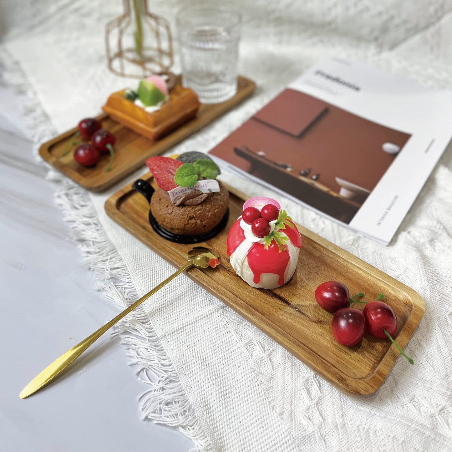 Wood Serving Tray, Wooden Trays,Small Wood Tray Wood Platter for Serving Food Dessert Appetizer Cheese Boards Fruit Cookie Vanity Home Decor Bathroom