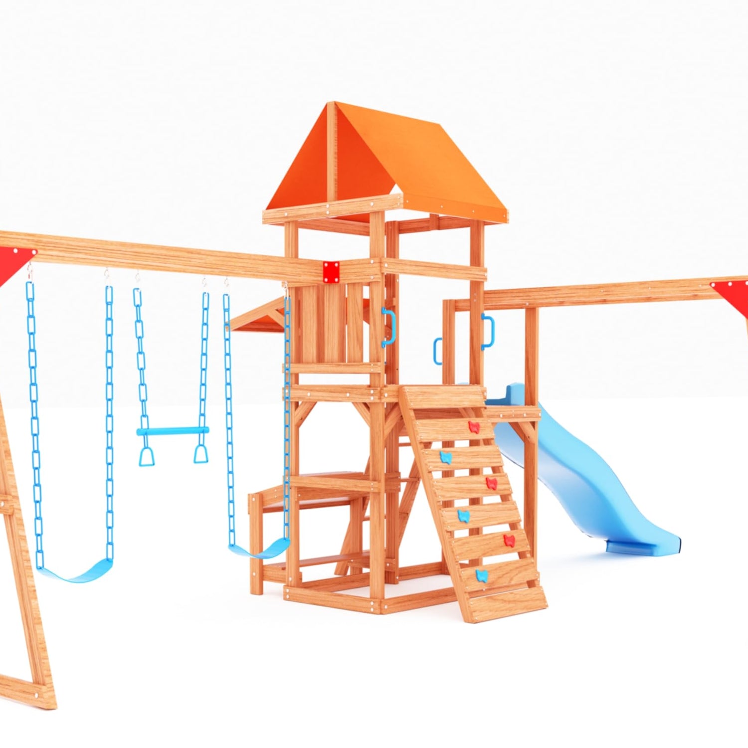 Dolphin Playground Wooden Swing Sets for Backyard, Outdoor Playset for Kids 3-10 with Monkey Bar, Picnic Table, 8FT Slide, Playhouse, Belt Swing, DOLPHIN PLAYGROUND T