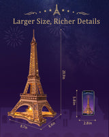 ROBOTIME 3D Puzzle for Adults DIY Model Building Kit with LED Light Wooden Eiffel Tower Craft Kit Architecture Toy Set Brain Teaser Gifts for Kids ROBOTIME