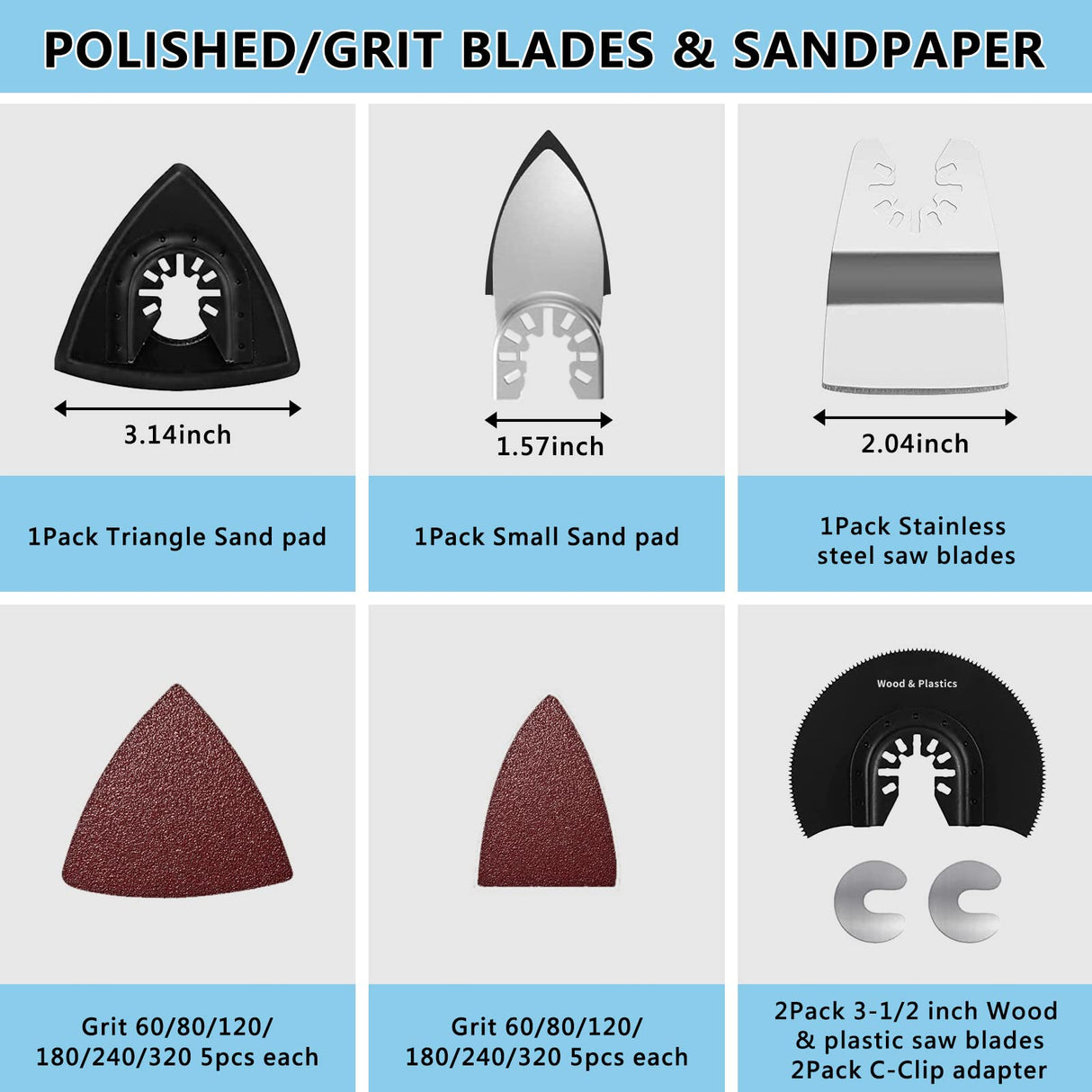 OTUCO 94 Pack Oscillating Saw Blades, Wood Metal Cutting Multitool Bi-Metal Blades Quick Release Tool Blades Kits Fit for Dewalt, Makita, Ryobi, OTUCO