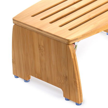 Lyellfe Bamboo Folding Step Stool, Non-Slip Leg Shaving Foot Rest Chair, Foldable One Step Stool for Home, Adults, Support up to 300lbs, Fully - WoodArtSupply