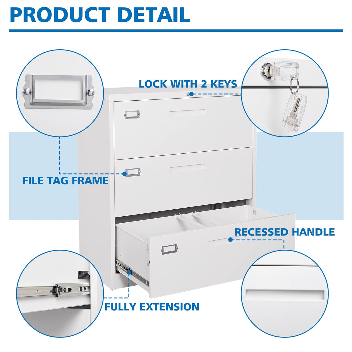 BYNSOE Lateral File Cabinet 3 Drawer,Metal Storage File Cabinet with Lock,Steel Lateral File Cabinet for Legal/Letter A4 Size,Wide File Cabinet for BYNSOE