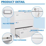 BYNSOE Lateral File Cabinet 3 Drawer,Metal Storage File Cabinet with Lock,Steel Lateral File Cabinet for Legal/Letter A4 Size,Wide File Cabinet for BYNSOE